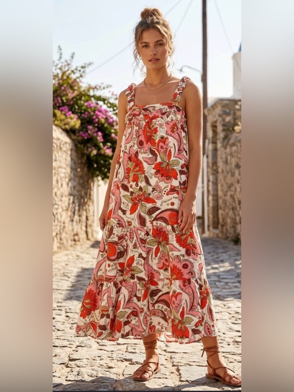 STORIA Tie Back Retro 70’s Floral Maxi Dress